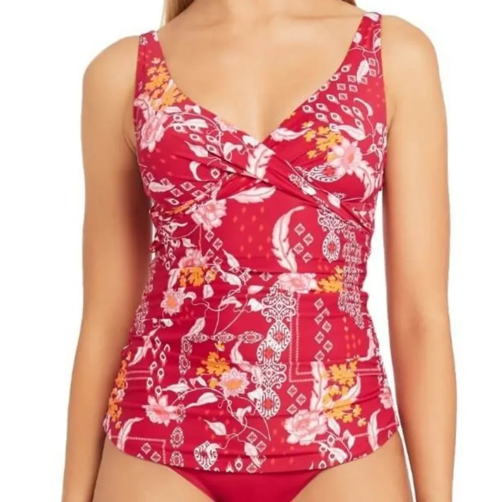 Sea Level Jardin Cross Front Style multi Cup fit Singlet Top - Red Size 6